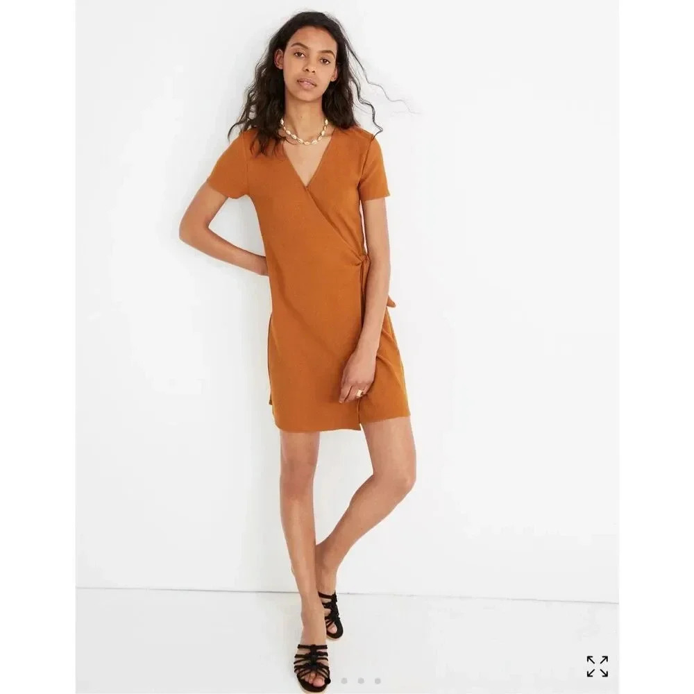 Madewell Rust Orange Mini Wrap Dress